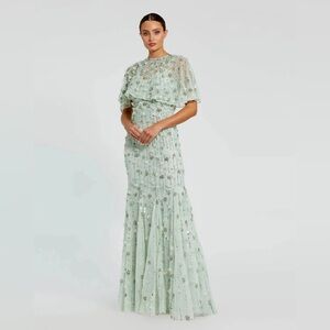 Mac Duggal 93653 Sage Embellished Illusion Cape Sleeve Trumpet Gown Size 10 $698